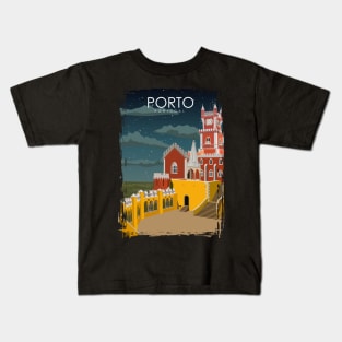 Porto Portugal Vintage Minimal Retro Travel Poster at Night Kids T-Shirt